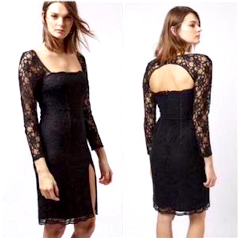 Topshop black long sleeve, open back dress